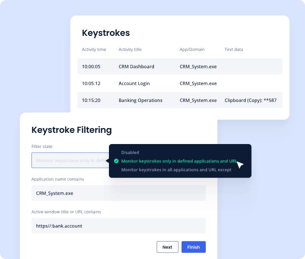 Keyboard keystroke monitoring