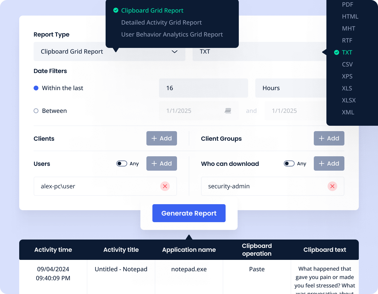 Detailed Activity Grid Report