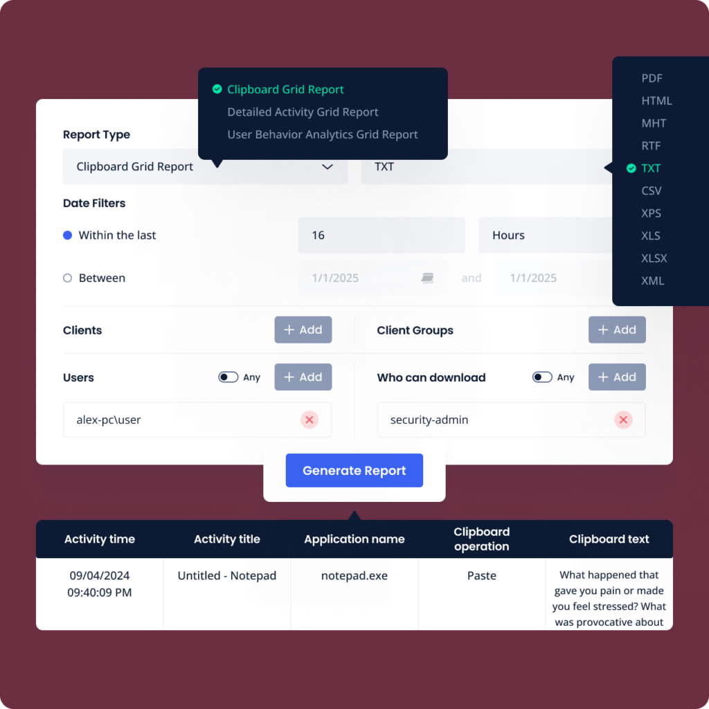 Auditing and user activity reporting